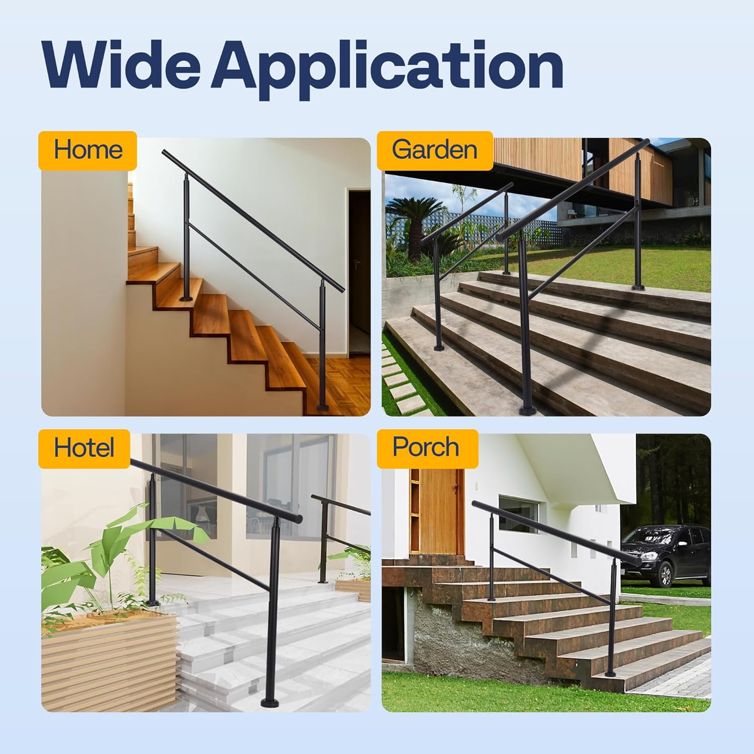 SPECSTAR 2-Pack Outdoor Handrails, 5-6 Steps Galvanized Steel Railing, Hand Railing for Porch, Deck, or Indoor Stairs, Black
