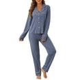 thumbnail image 1 of INSPIRAR CHIC Conjunto de Pijamas para Mujeres de Manga Larga con Botones y Pantalones, Juego de Pijamas a Juego de Dos Piezas para Navidad, XL Azul Oscuro, 1 of 6