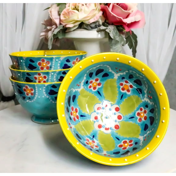Luxury Ottoman Style Textured Dining Bowls Set of 4 Ocean Blue Tapestry Bowl