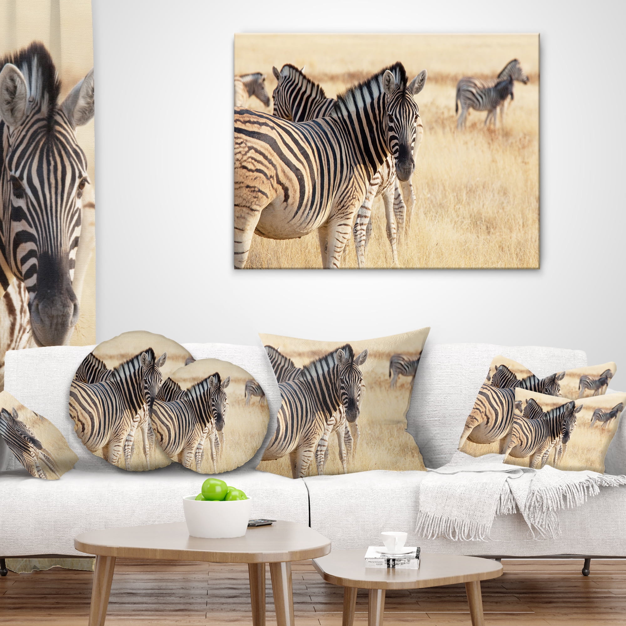 Designart Zebra in Etosha Wandering in Grass - African Throw Pillow - 18x18