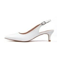 thumbnail image 4 of Zhabtuc Women's Classic White Pointed Toe Comfortable Kitten Heel Pumps - Slingback, Adjustable Ankle Strap, Perfect for Work, 4 of 6