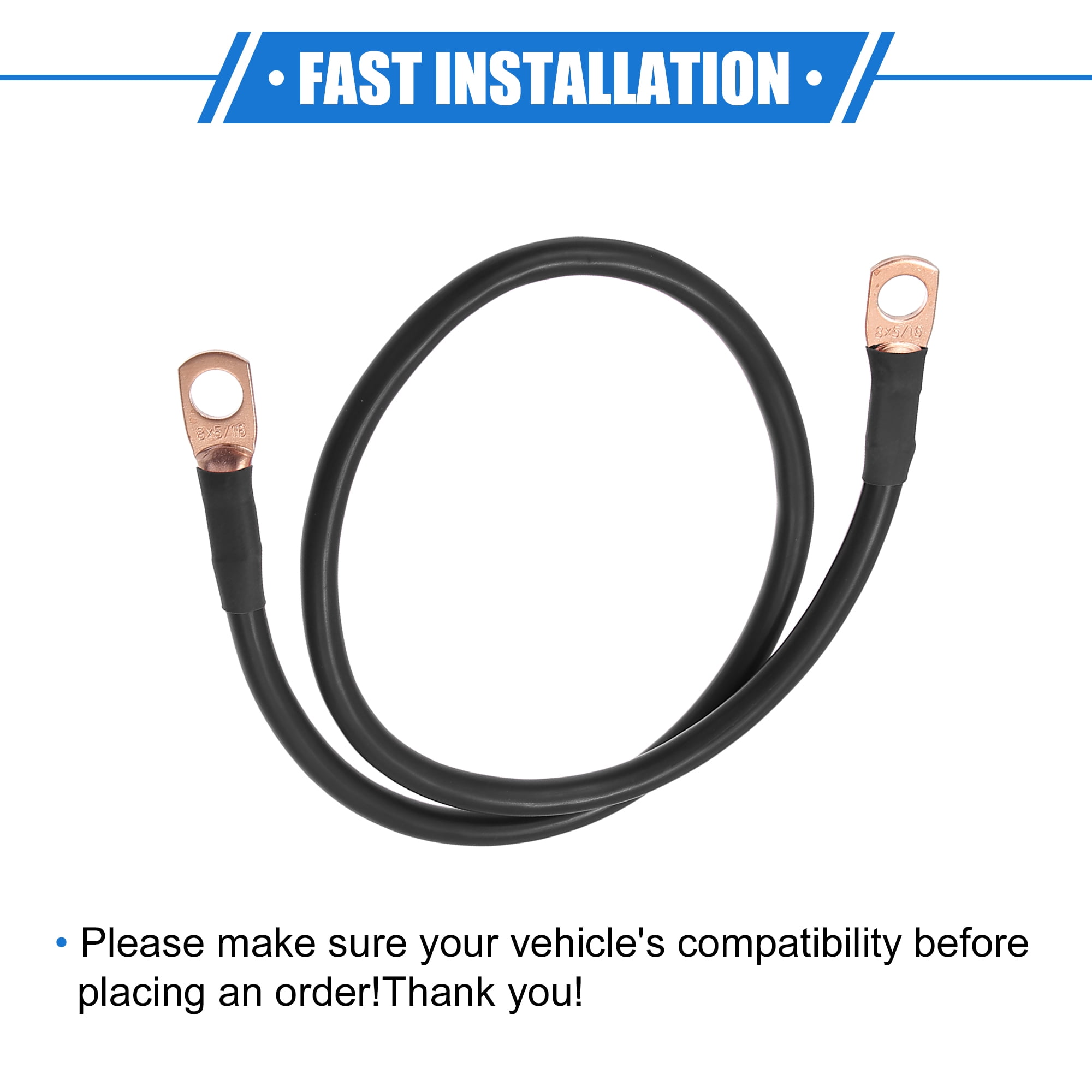 Unique Bargains 1 Pair 8 AWG Gauge 24" Battery Inverter Cables with 3/8" Ring for Car Vehicle RV Black Red 20Inch