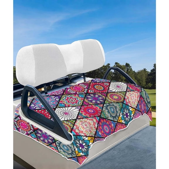 Boho Mandala Patchwork Golf Cart Seat Covers, Universal Fit for EZGO, Club Car, Yamaha 52"x32", 2 Passenger Golf Cart Seat Protector, Durable Washable