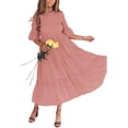 thumbnail image 2 of Txlixc, vestido Midi informal de verano para mujer, vestido fruncido de manga corta acampanado de Color sólido, vestido holgado de línea A a la moda Txlixc Moda, 2 of 5