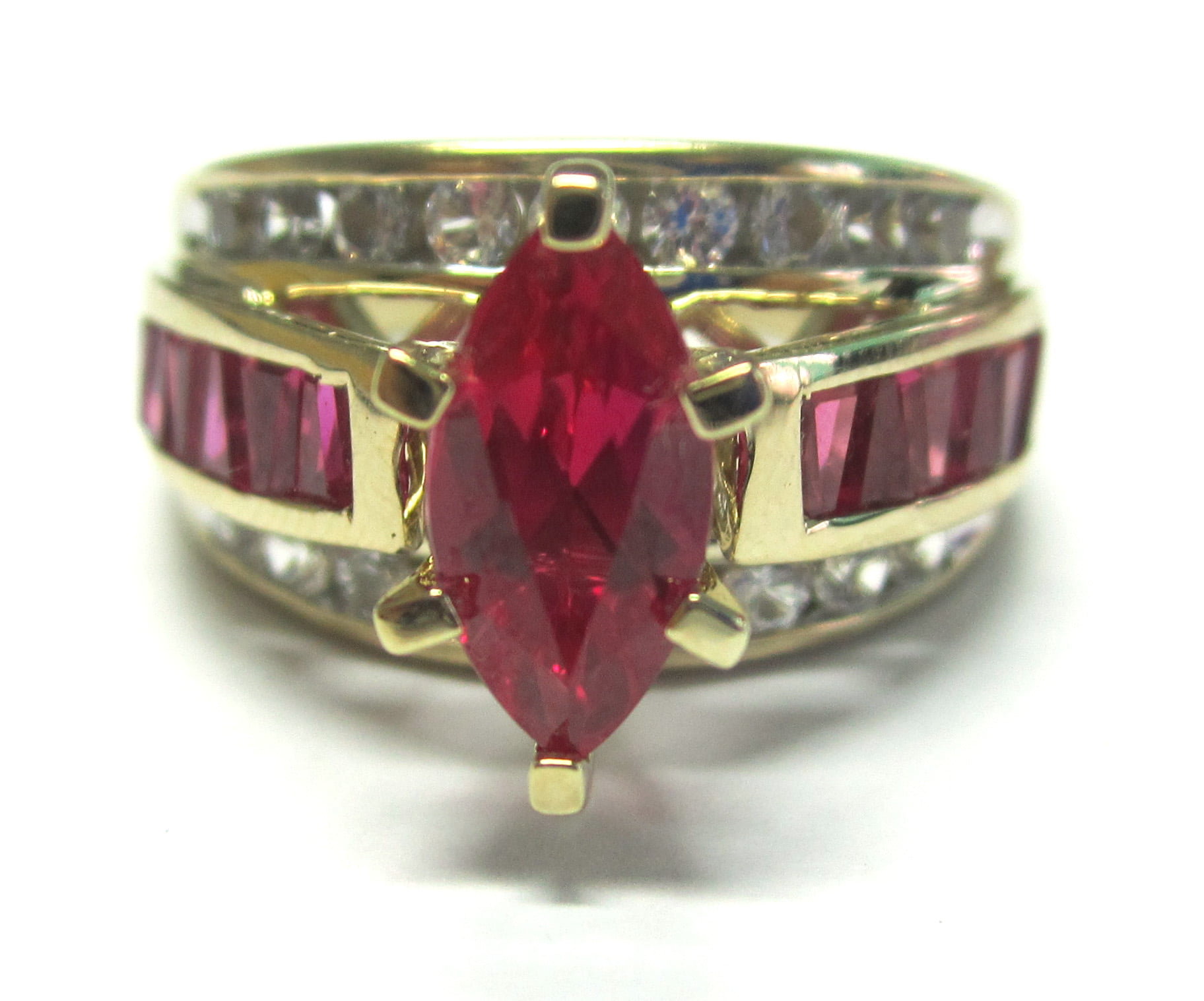 Star Ruby & Diamond Ring Sterling Silver or Yellow Gold Plated Silver Band 