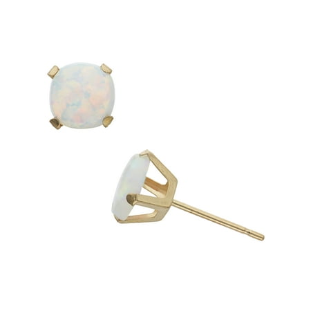 - 2 Carat T.G.W. Opal 10kt Yellow Gold 6mm x 6mm Cushion-Cut Post Earrings