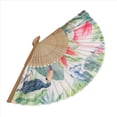 thumbnail image 4 of 1pc Hand Fan Flamingo Foldable 23cm 9inch White Background Bamboo Rib and Slender Cotton Pouch, 4 of 7