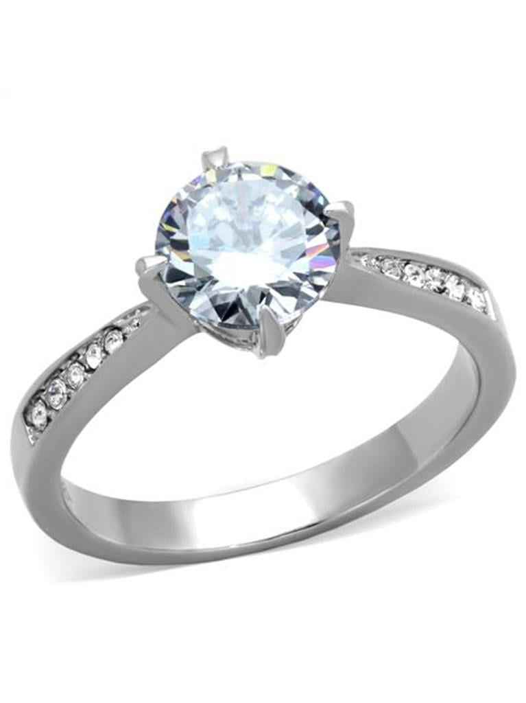 1.30 Ct Round Cut Solitaire Stainless Steel CZ Engagement Ring Women's Size 5-10 