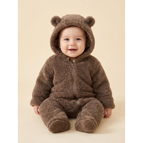 Baby Jumpsuit, Long Sleeve Hooded Zipper Closure Winter Romper Clothes for Boys Girls