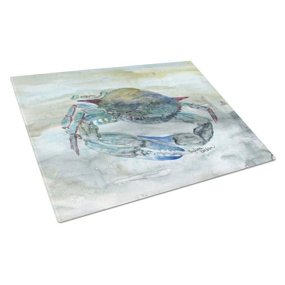 Blue Crab Watercolor Glass Cutting Board - Large