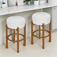 thumbnail image 2 of GZXS Farmhouse Bar Height Backless Counter Stools Set of 2, Upholstered Pub Chairs with Round Cushion Seat and Walnut Wood Legs for Kitchen Island, Dining Room, 2 of 9