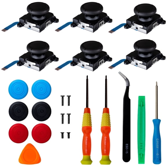 SOSS GAMING® 6-Pack Joystick Thumbstick Replacement Kit for all Nintendo Switch and Switch Lite Controllers - Fix & Repair Your Analog Joy-Con Thumb Stick with all Necessary Tools I