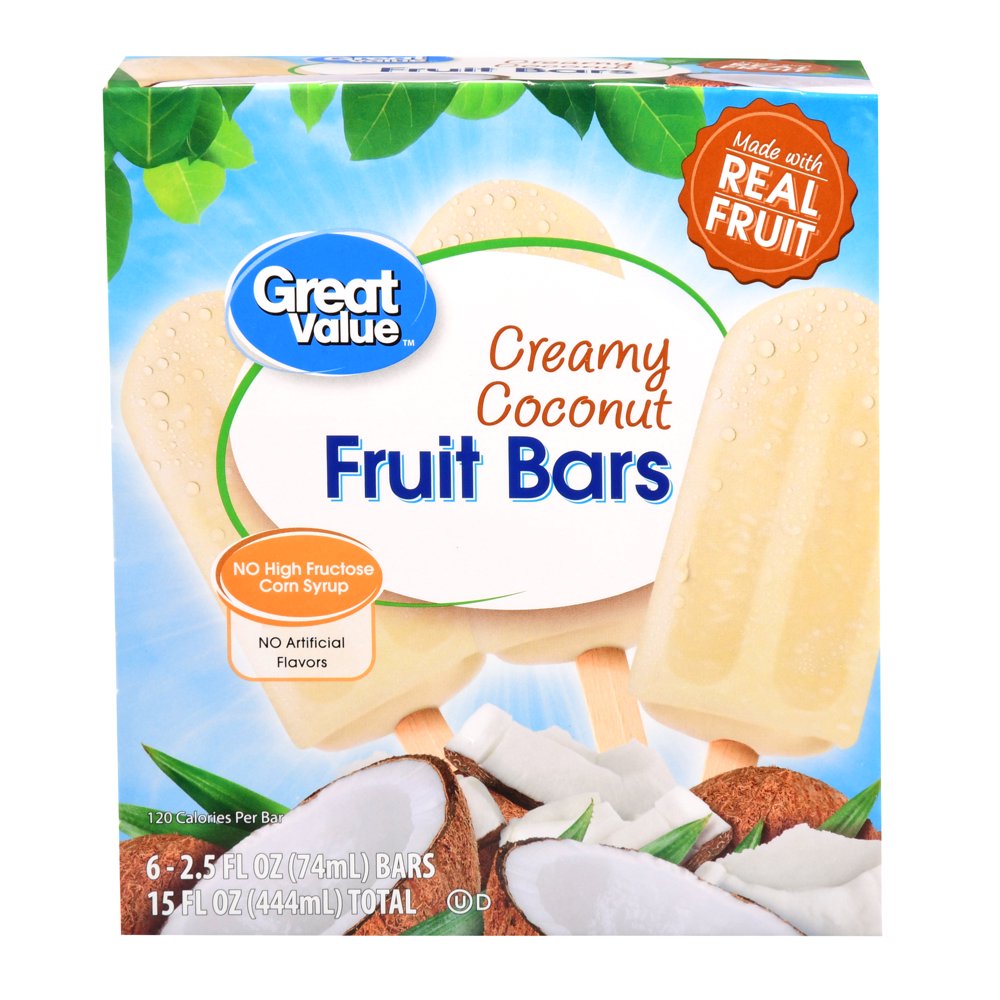 Great Value Frozen Fruit Bars, Creamy Coconut, 15 oz, 6 Count Walmart