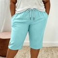 thumbnail image 5 of Lenpel Plus Size Capri Pants for Women Fall Cotton Linen High Waisted Loose Cropped Trousers with Pockets Casual Trendy Button Capris(Light Blue,X-Large), 5 of 7
