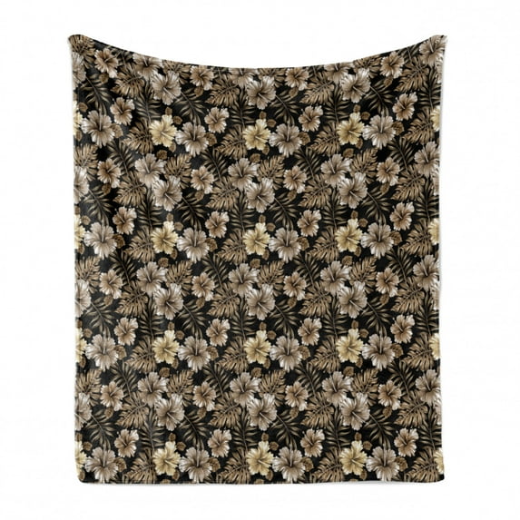 Flower Soft Flannel Fleece Throw Blanket, Classic Victorian Style Old Fashioned Bouquets Lily Exotic Leaf Plants Print, Cozy Plush for Indoor and Outdoor Use, 60" x 80", Sepia Black Tan, by Ambesonne