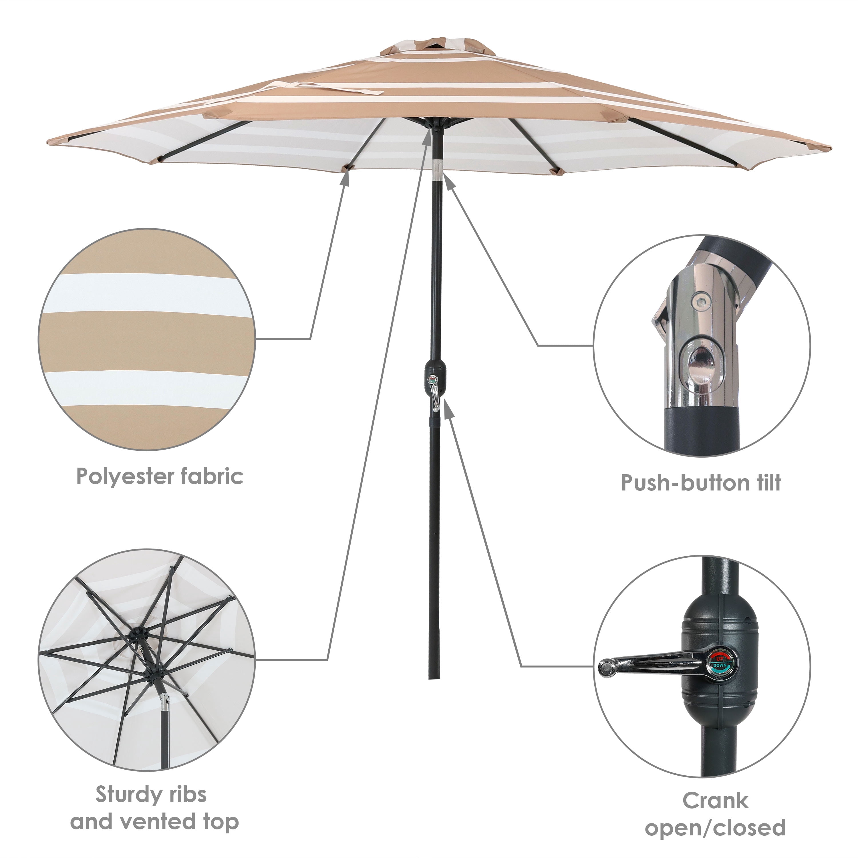 Sunnydaze 9 Foot Outdoor Patio Umbrella With Push Button Tilt Crank Aluminum Awning Stripe Walmart Com Walmart Com