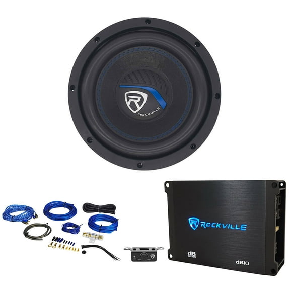 Rockville K5 W8K5S4 8" 800w 4 Ohm Car Audio Subwoofer Sub Mono Amplifier Amp Kit