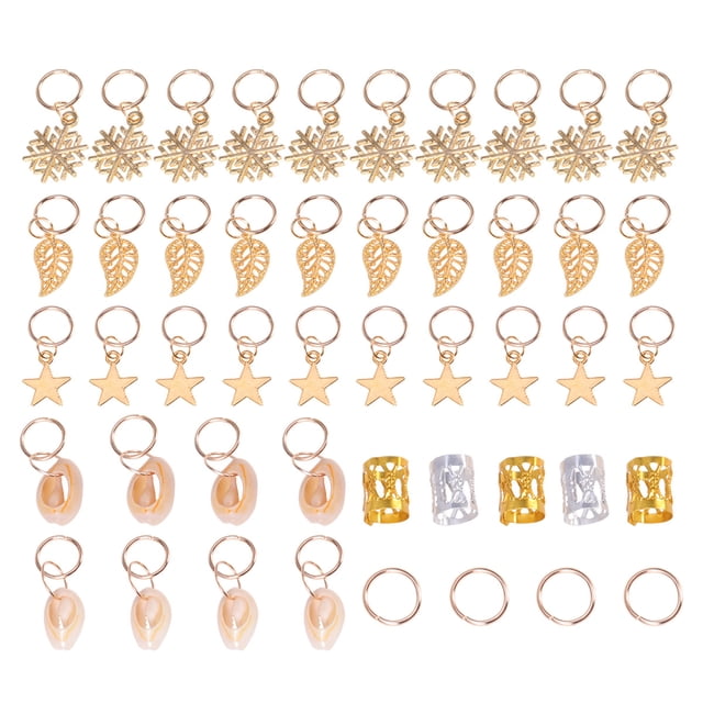 MasteelfCA 80pcs Hair Braid Jewelry Multiple Pendants Soild Cuffs Leave Snowflake Shell Star Hair Decorations