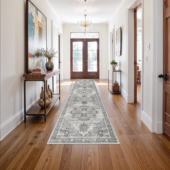 RUUGME Hallway 3x12 Runner Rugs - Boho Rugs for Living Room Stain Resistant Vintage Carpet Tribal Rugs for Bedroom Kitchen Bathroom Non Slip Backing Decor Floor Decoration Mat 3x12 Grey