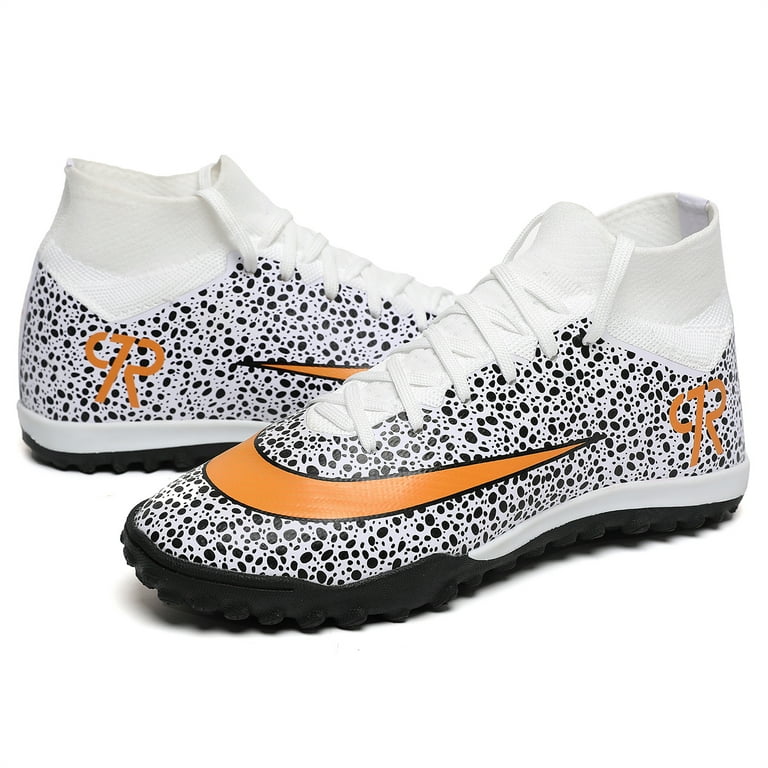 Kids Soccer Shoes Indoor Futsal Turf Big Boys RONALDO Retro Cleats Youths ACADEMY TF High Top Football Boots For Athletic Training Safari WHITE Size 7 Walmart