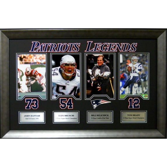 NE Patriots John Hannah Tedy Bruschi Bill Belichick Tom Brady Framed Picture