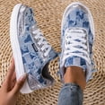thumbnail image 2 of Rokment Womens Distressed Checkered Denim Platform Fashion Sneakers Casual Canvas Lace up Low Top Walking Flat Tennis Skate Shoes Spring Fall, 2 of 7