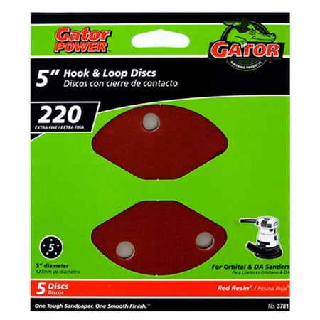 

Ali 4PK Gator 5 Pack 5 5 Hole 220 Grit Aluminum Oxide Red Resin Sandin
