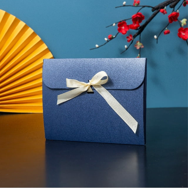 Zhuge Bolsas de regalo de papel con lazo, sobres para fiestas, bolsas de regalo para bodas, cajas de 9,4 x 7 pulgadas (azul)