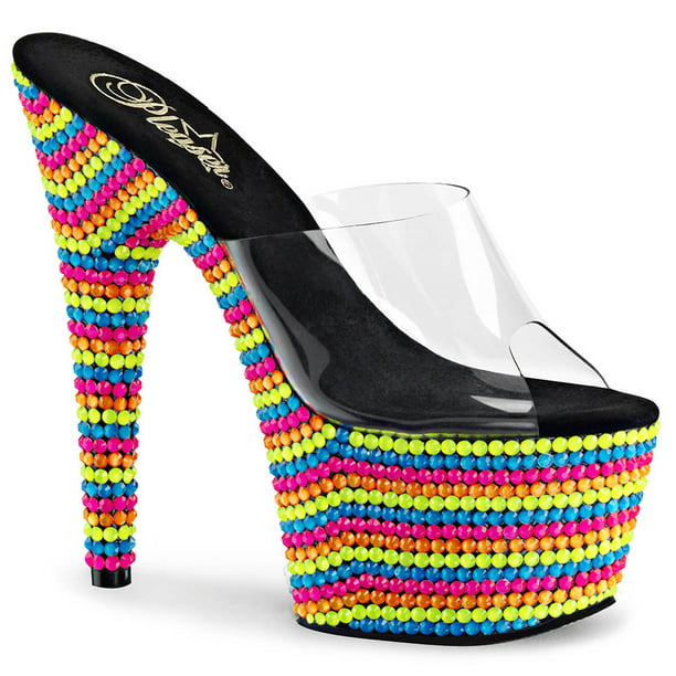 SummitFashions - Womens Neon High Heels Slide Sandals UV Reactive Shoes ...