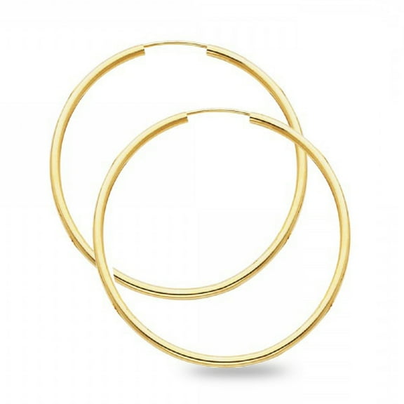 Round Hoop Earrings 14k Yellow Gold Plain Endless Polished Finish Classic Solid Genuine 35 x 2 mm