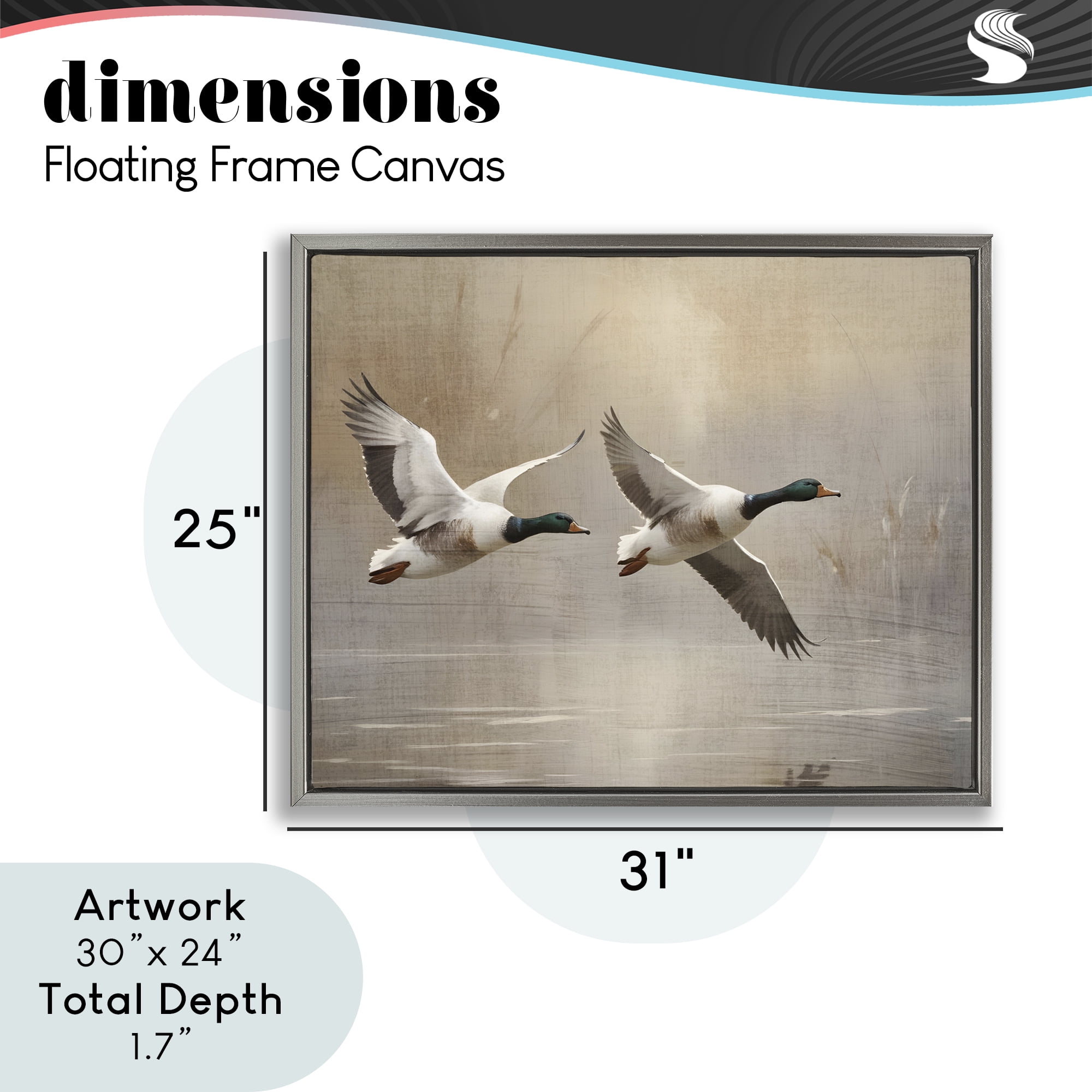 Stupell Industries Mallard Ducks over Pond Gray Framed Floater Canvas Wall Art, design by Susan Arnot