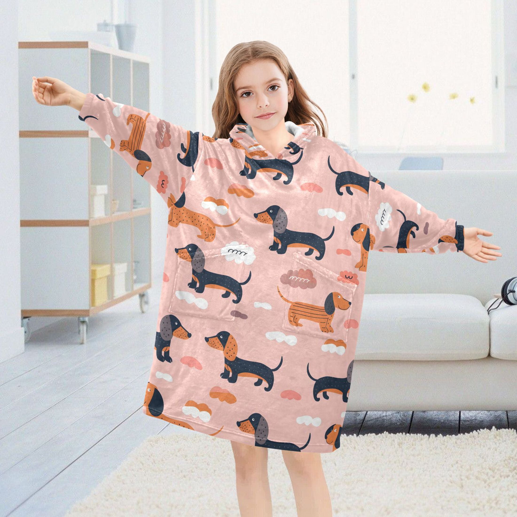 Wearable Blanket Christmas Hoodie for Cute with Dogs Flannel Hooded Blanket with Pockets and Sleeves Suitable