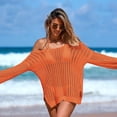 thumbnail image 6 of AGWOLF Crochet Cover Ups for Women Knit Hollow Out Swim Cover Up Off the Shoulder Long Sleeve Bathing Suit Coverups Summer Beach Outfits, 6 of 7