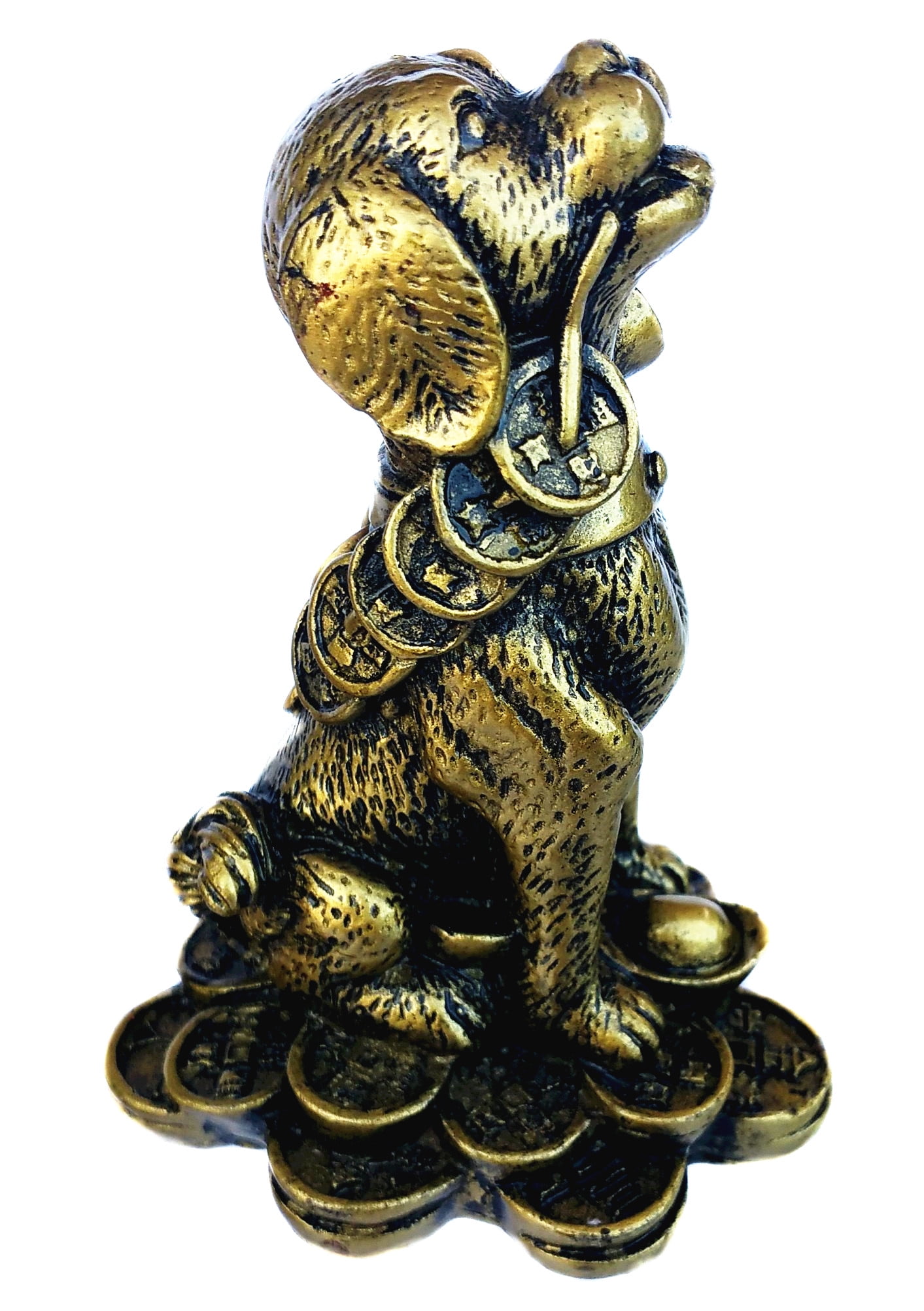 Feng Shui Chinese Zodiac Dog Biting Money Coins Statue Figrine Home