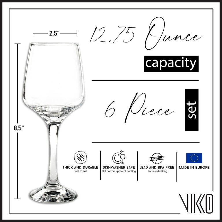 Vikko Small Wine Glasses, 8.75 Ounce | Perfect for Parties, Weddings, and Everyday Thick and Durable Construction Set of 6 Dishwasher Safe Wine