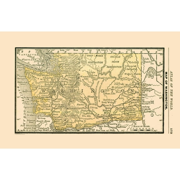 Historic State Map - Washington - Alden 1886 - 35.35 x 23 - Vintage Wall Art