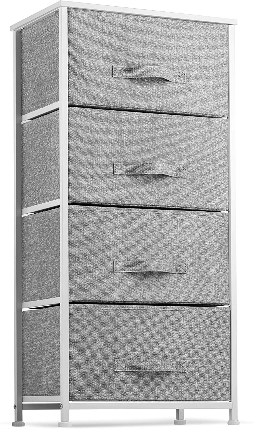 Photo 1 of 4 Drawer Dresser Organizer Tall Fabric Storage Tower for Bedroom, Hallway, Entryway, Closets, Nurseries. Furniture Storage Chest Sturdy Steel Frame, Wood Top, Easy Pull Handle Textured Print Drawers