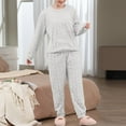 thumbnail image 3 of Nokdvo Plush Pajamas Sets for Women Ultra Cozy Fluffy Fleece Jacquard Pullover Crew Neck Ribbed Pjs Long Sleeve Casual Loose Sherpa Sleepwear,White, 3 of 3