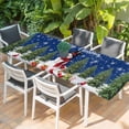 thumbnail image 2 of Navy Blue Christmas Table Cloths for 8 Foot Rectangle Tables, Snowman Xmas Tree Snowflake Winter Gifts Patio Waterproof Elastic Fitted Tablecloths, Washable Rectangular Table Cover for Camping, 2 of 8