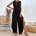 thumbnail image 3 of Women'S Summer 2 Piece Outfits Sleeveless Tank Top Matching Wide-Leg Pants Sets  Striped Sweatsuits Vacation Beach 2025 Black S, 3 of 8