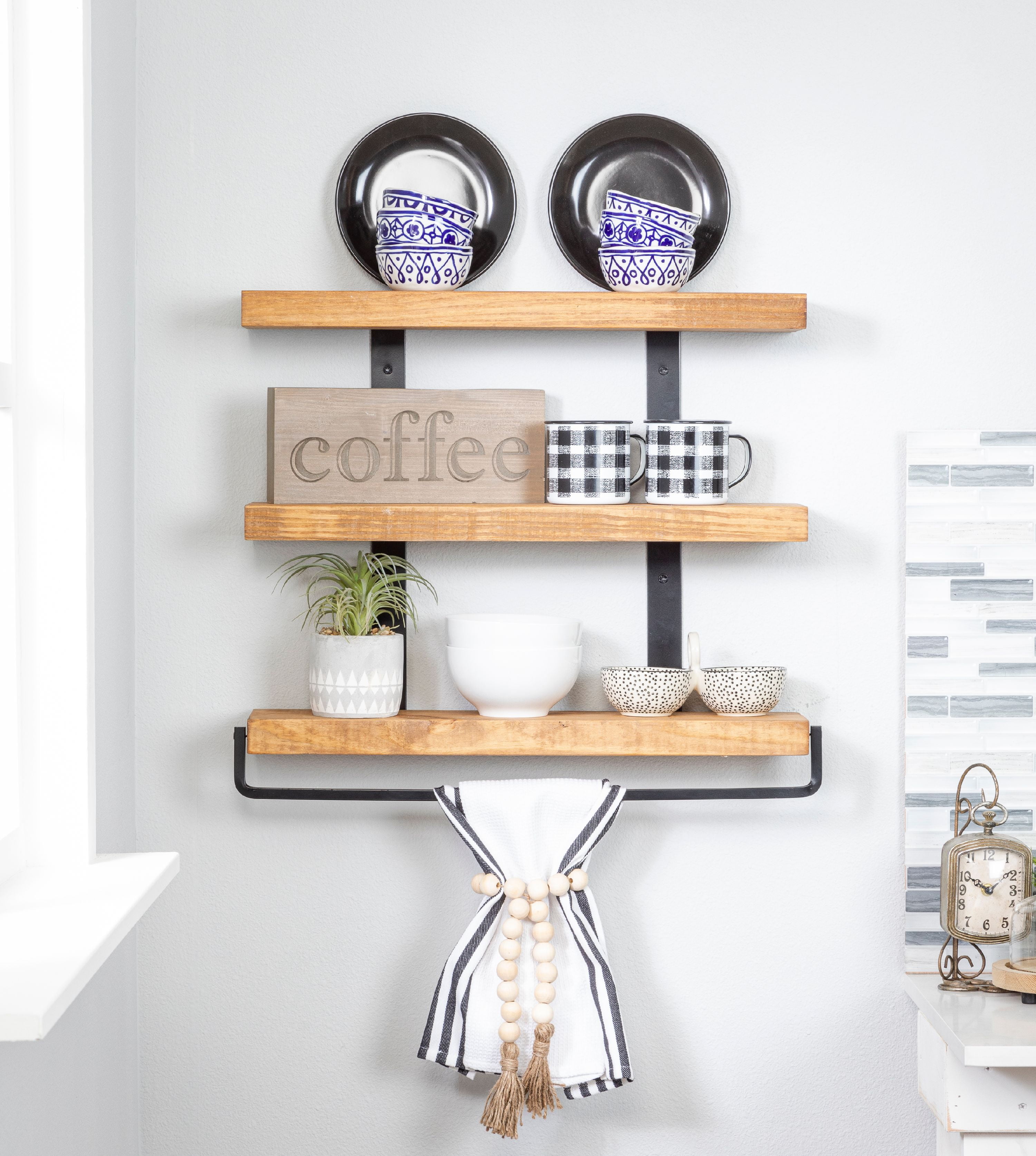 Details about   Three Tier Wall Shelves Iron Frame & Fir Wood 26" High Industrial Style 