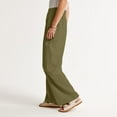 thumbnail image 5 of Baqcunre Linen Pants Womens Cotton Casual Loose Trousers Comfy Work Pants With Pockets Elastic High Waist Paper Bag Pants Sweatpants Womens Pants Army Green L, 5 of 6