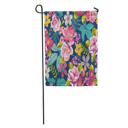 SIDONKU Blue Flower Summer Tropical Floral Pattern Hawaiian Vintage Abstract Garden Flag Decorative Flag House Banner 28x40 inch