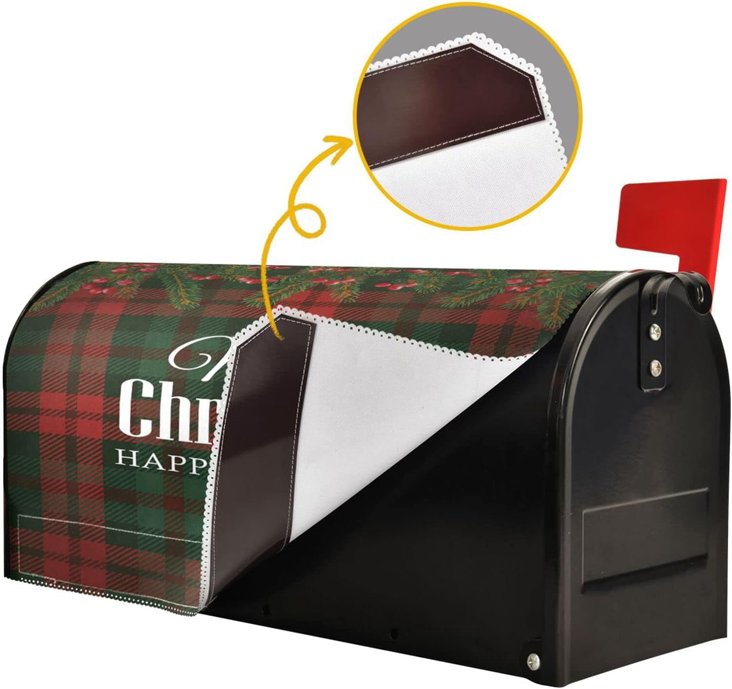 Christmas Holly Berry Mailbox Cover Buffalo Check Plaid Mailbox Covers Magnetic Large Oversized 21"X25.5" Mailbox Wraps Post Letter Box Cover Garden Decorations