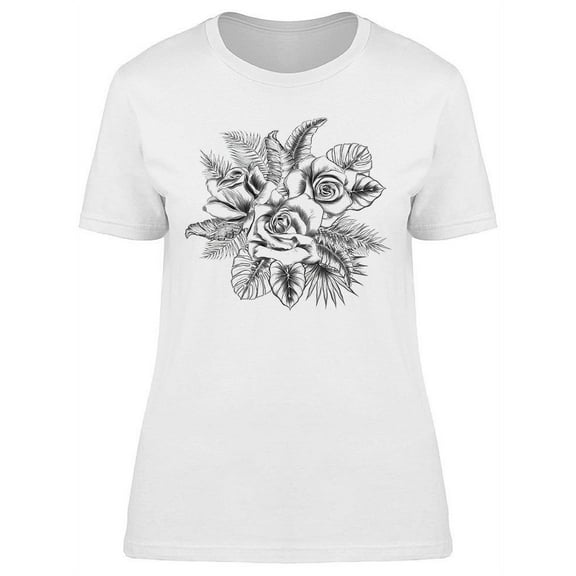 Rose Bouquet Sketch T-Shirt Women -Image by Shutterstock, Female XX-Large
