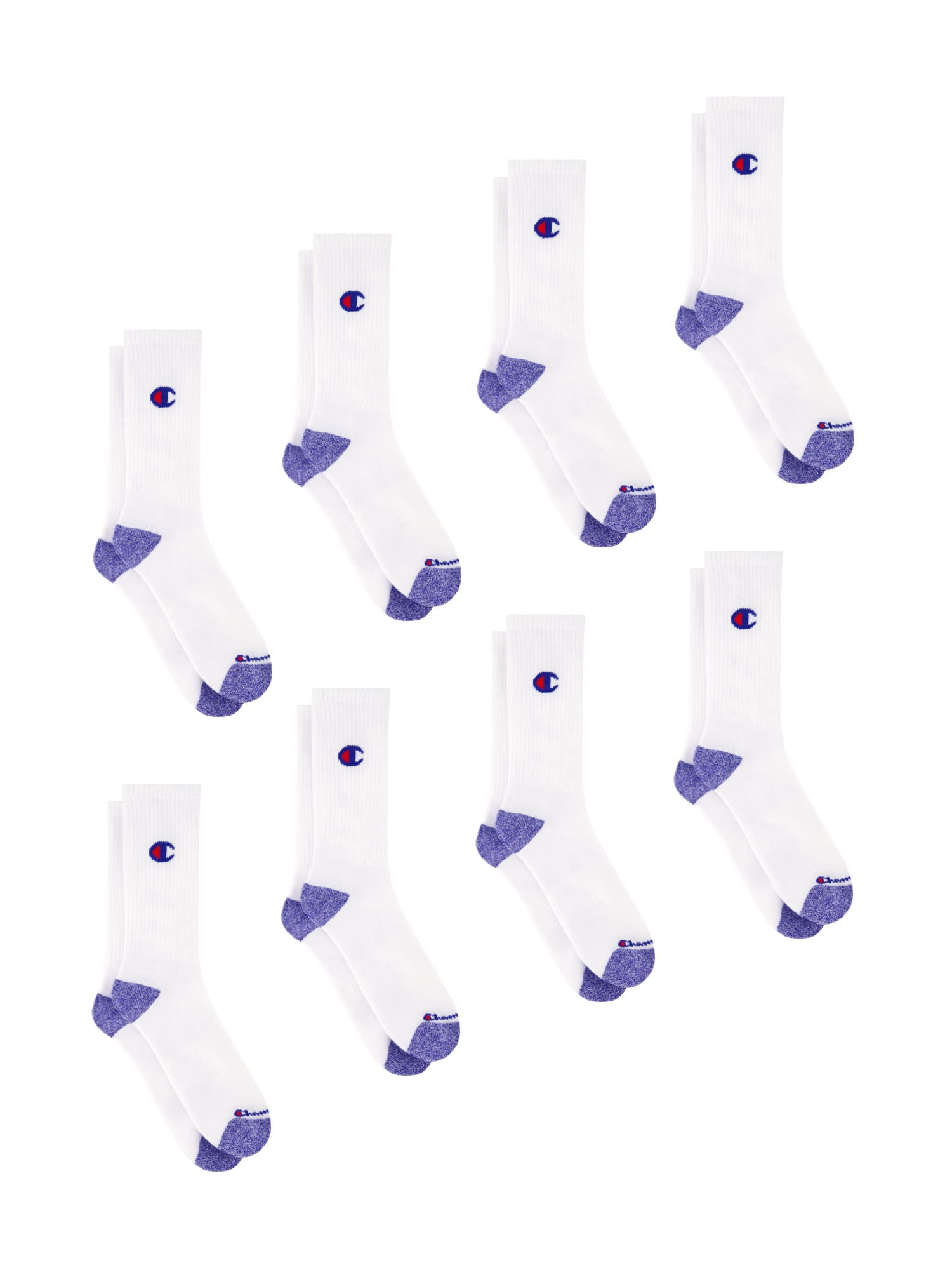 Champion Men’s Crew Socks 8 Pack – Half Terry Cushion, Moisture-Wicking, Arch Support, Reinforced Toe & Heel, Sizes 6–12.5
