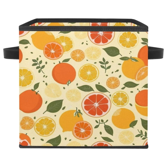 RATGDN Collapsible Fabric Cube Storage Bin with Double Handles for Living Room Bedroom Office Black - Orange Juice Fruit