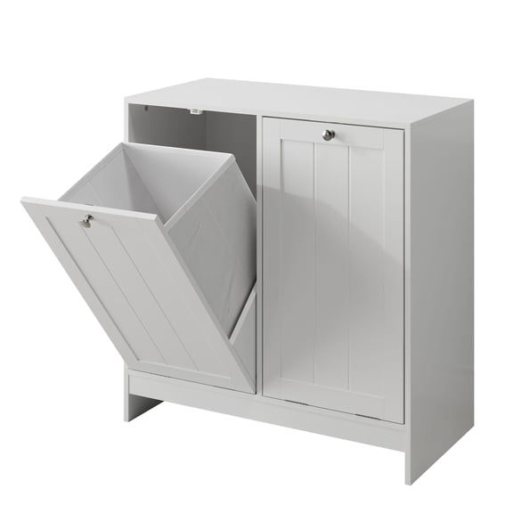 CQSXDA Free-Standing Tilted Laundry Hamper with Removable Basket, White Storage Cabinet for Home Organization