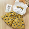 thumbnail image 2 of EnJoCho Cute Crop Top Outfit Toddler Kids Baby Girls Sleeveless Cartoon Bow Tee T-shirt Tops + Floral Shorts 2PCS Outfits Clothes Set Little Girl Summer Trendy Clothing Set 4-5 Years, 2 of 9