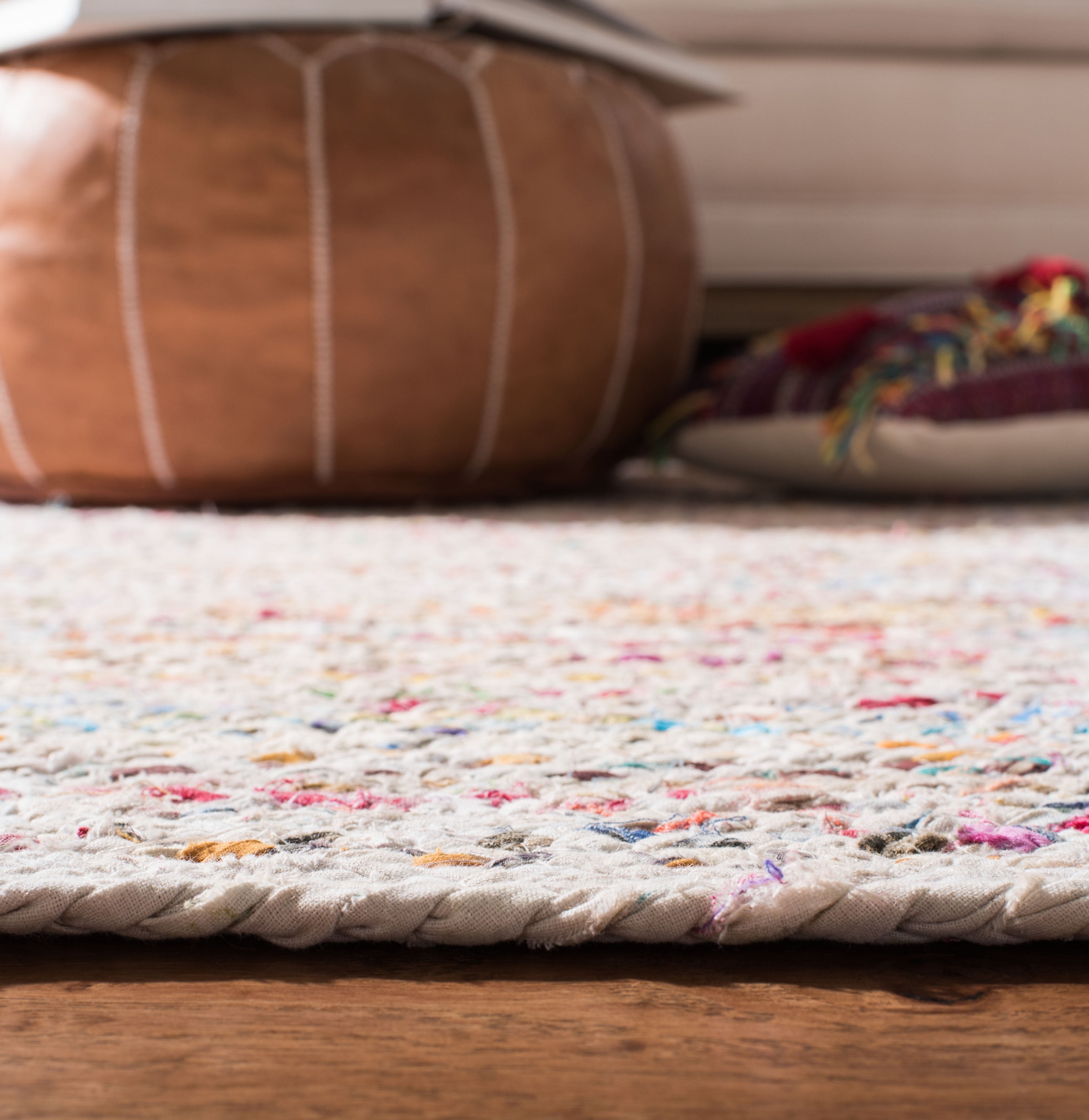 SAFAVIEH Braided Daphne Geometric Cotton Reversible Area Rug, Ivory/Multi, 10' x 10' Round